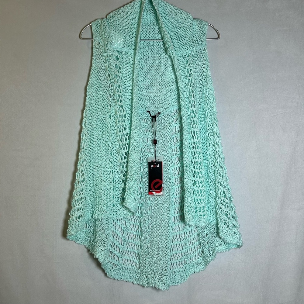 NWT Mint Green Beachy Boho Open Knit Cardigan Swim Coverup Layering Piece Size M
